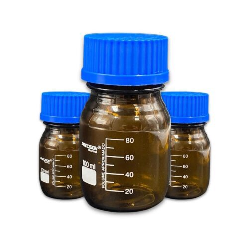 Frasco Reagente Ambar Tampa Azul Âmbar Antigotas 100 Ml