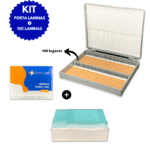 Kit 100 Lâminas Para Microscópio Lisa Lapidada + Porta Lâminas Com 100 Lugares