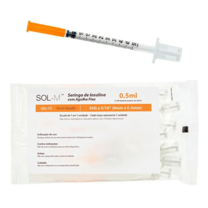 Seringa De Insulina 50U 0,5mL Com Agulha Fixa 8X0,3mm 30g Bag C/100 - IMAGEM m 4