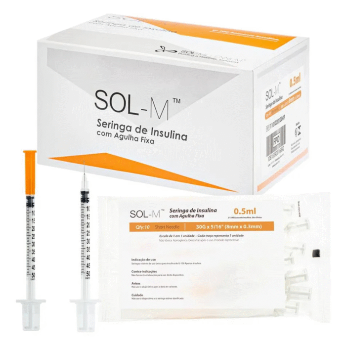 Seringa De Insulina 50U 0,5mL Com Agulha Fixa 8X0,3mm 30g Bag C/100 - IMAGEM m 2