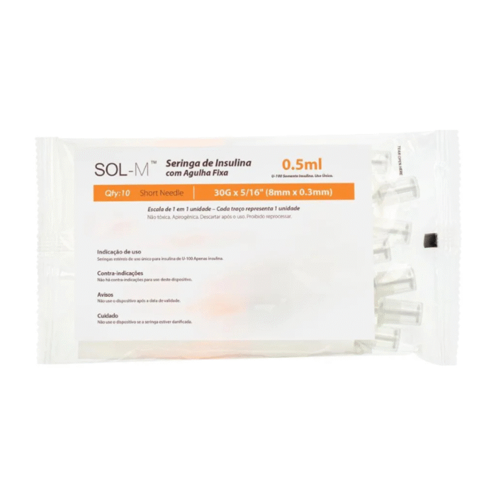 Seringa De Insulina 50U 0,5mL Com Agulha Fixa 8X0,3mm 30g Bag C/100 - IMAGEM m 7