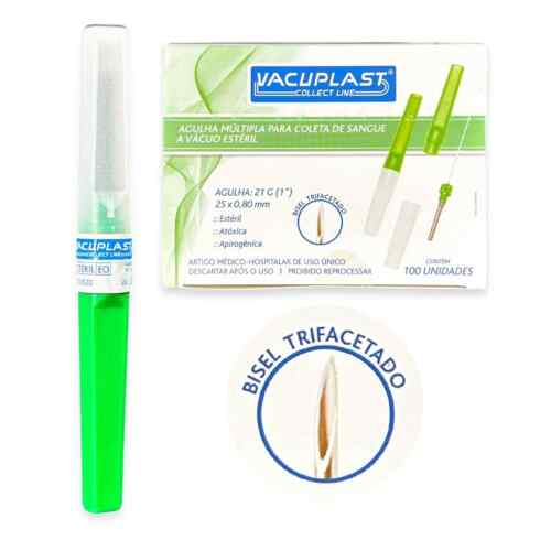 Agulha Múltipla 21g Para Coleta De Sangue a Vácuo Verde 21g (25x8) C/100