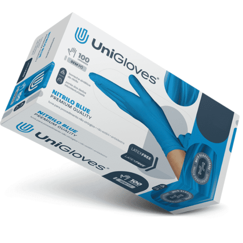 Luva Nitrílica Azul Unigloves Premium Não Cirúrgico C/100