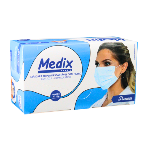 Máscara Tripla Com Elástico Adulto Descartável - Medix - AZUL