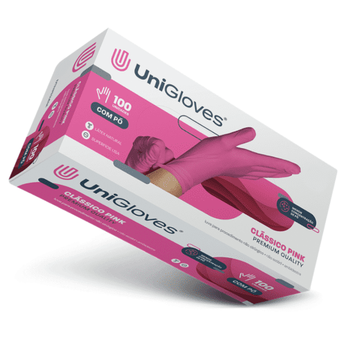 Luva Rosa Procedimento Com Pó Premium Unigloves Latex C/100