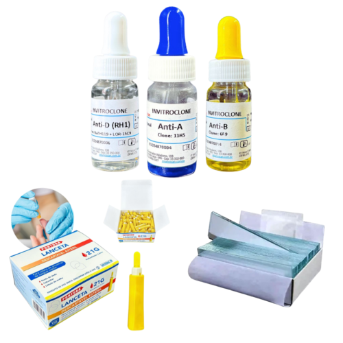 Kit Tipagem Sanguínea A B D + 50 Lâminas + 100 Lancetas