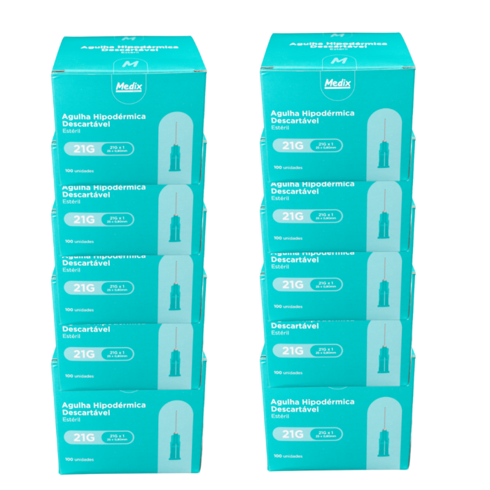 Kit 10Cx de Agulha Hipodérmica -25x0,8 21G 1000 UN Medix