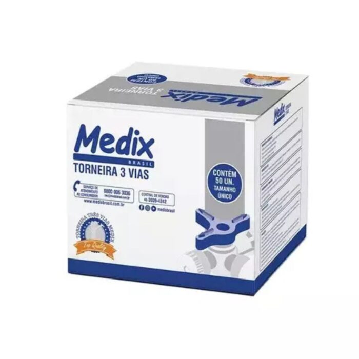 Torneira 3 Vias Luer Slip Caixa Com 50 Unidades- Medix