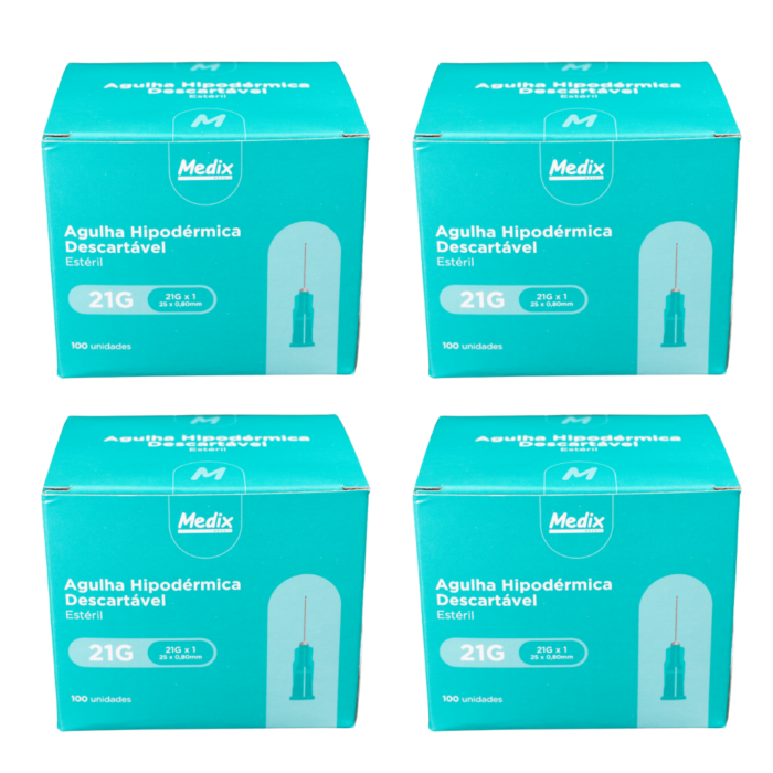 Kit Agulha Descartável Hipodérmica 25x0,8 21G 400 un - Medix