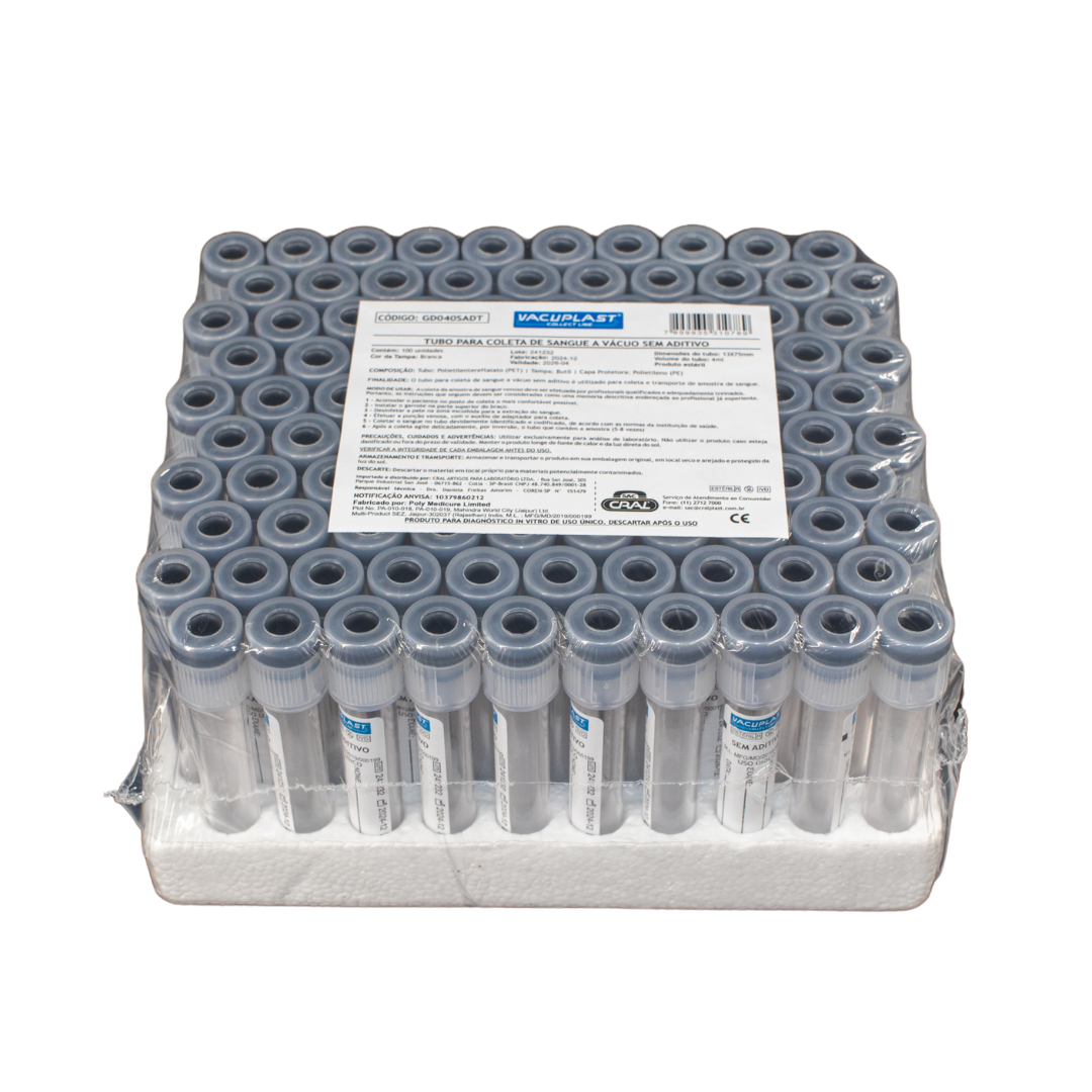Tubo De Coleta A Vácuo 4ml Sem Aditivo Branco C/100 - Cralplast