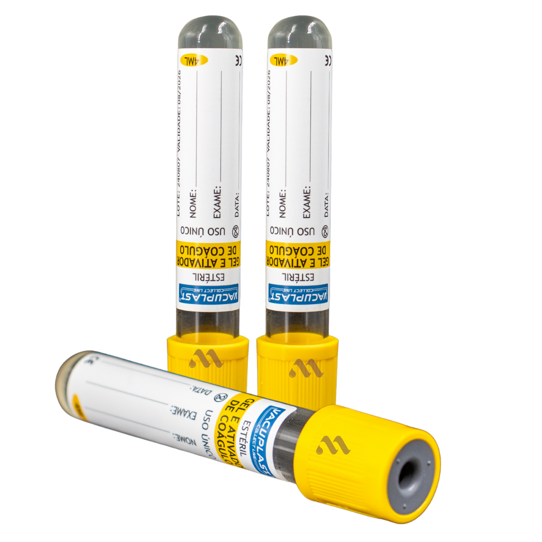 Tubo para coleta de sangue a vácuo com gel e ativador 4ml Vidro – VACUPLAST