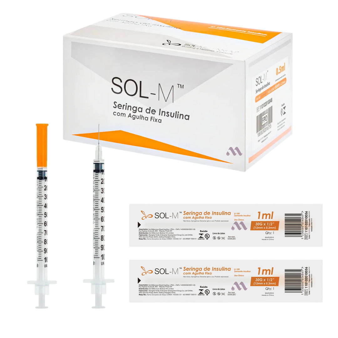 Seringa De Insulina 1mL Com Agulha Fixa 30x13mm C/100
