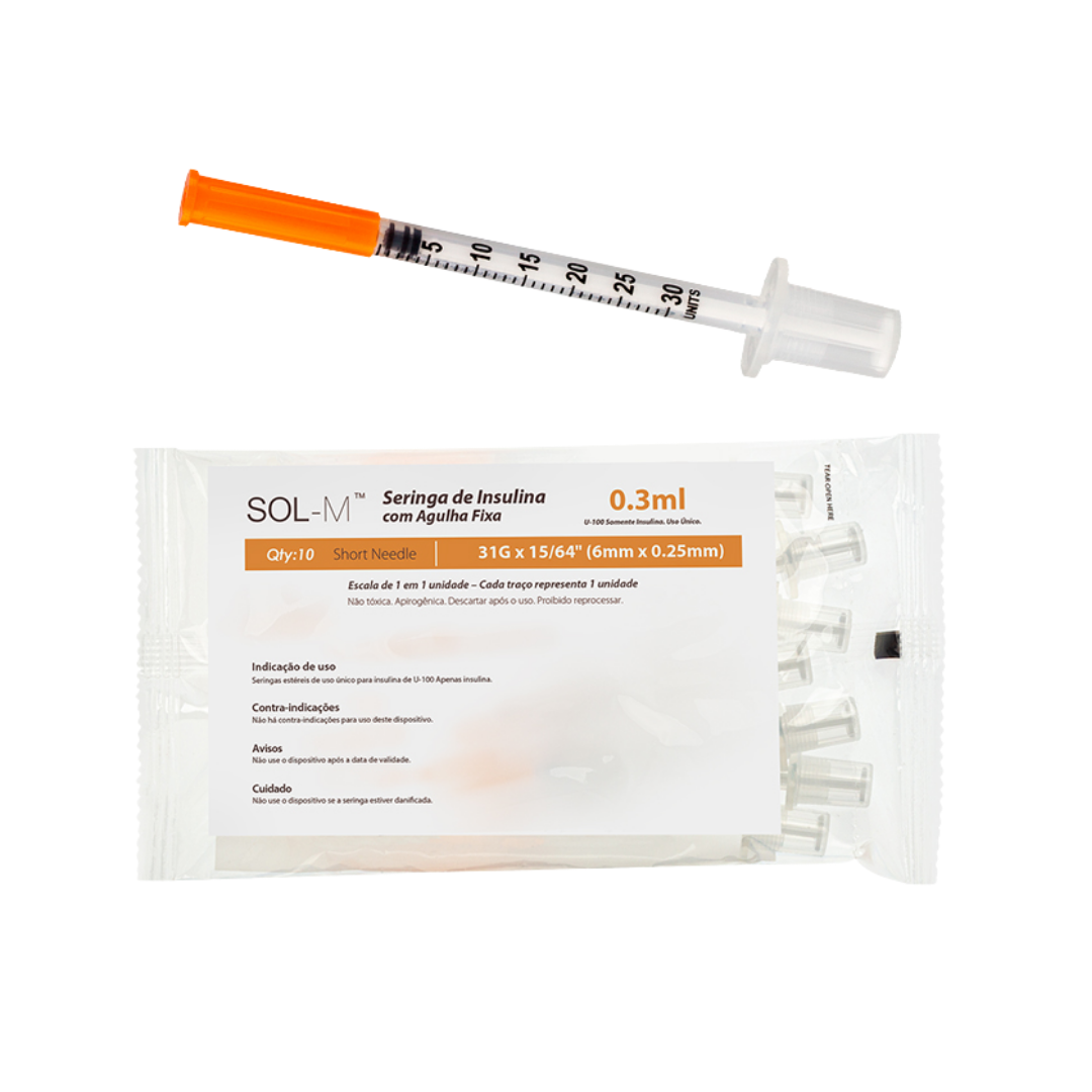 Seringa De Insulina 0,3ml Com Agulha Fixa 31g 25x0,6mm C/100 - IMAGEM m 4
