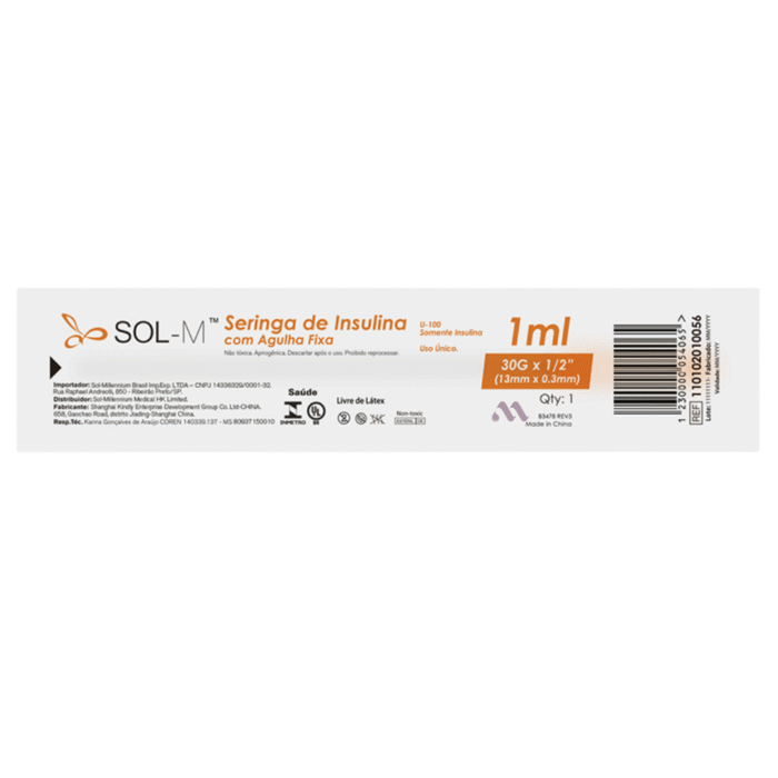Seringa De Insulina 1mL Com Agulha Fixa 30x13mm C/100 - IMAGEM m 5