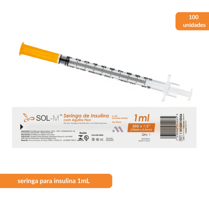 Seringa De Insulina 1mL Com Agulha Fixa 30x13mm C/100 - IMAGEM m 2