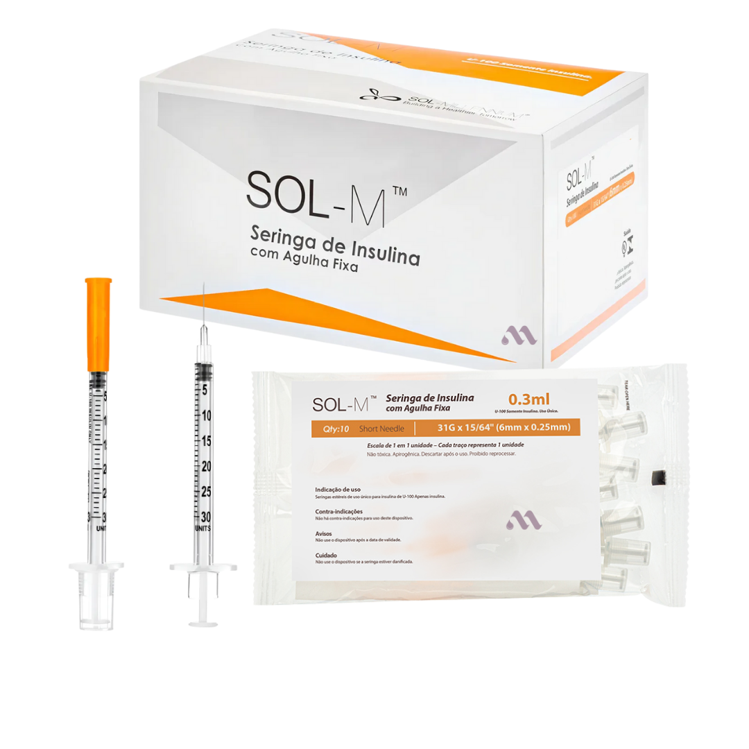 Seringa De Insulina 0,3ml Com Agulha Fixa 31g 25x0,6mm C/100