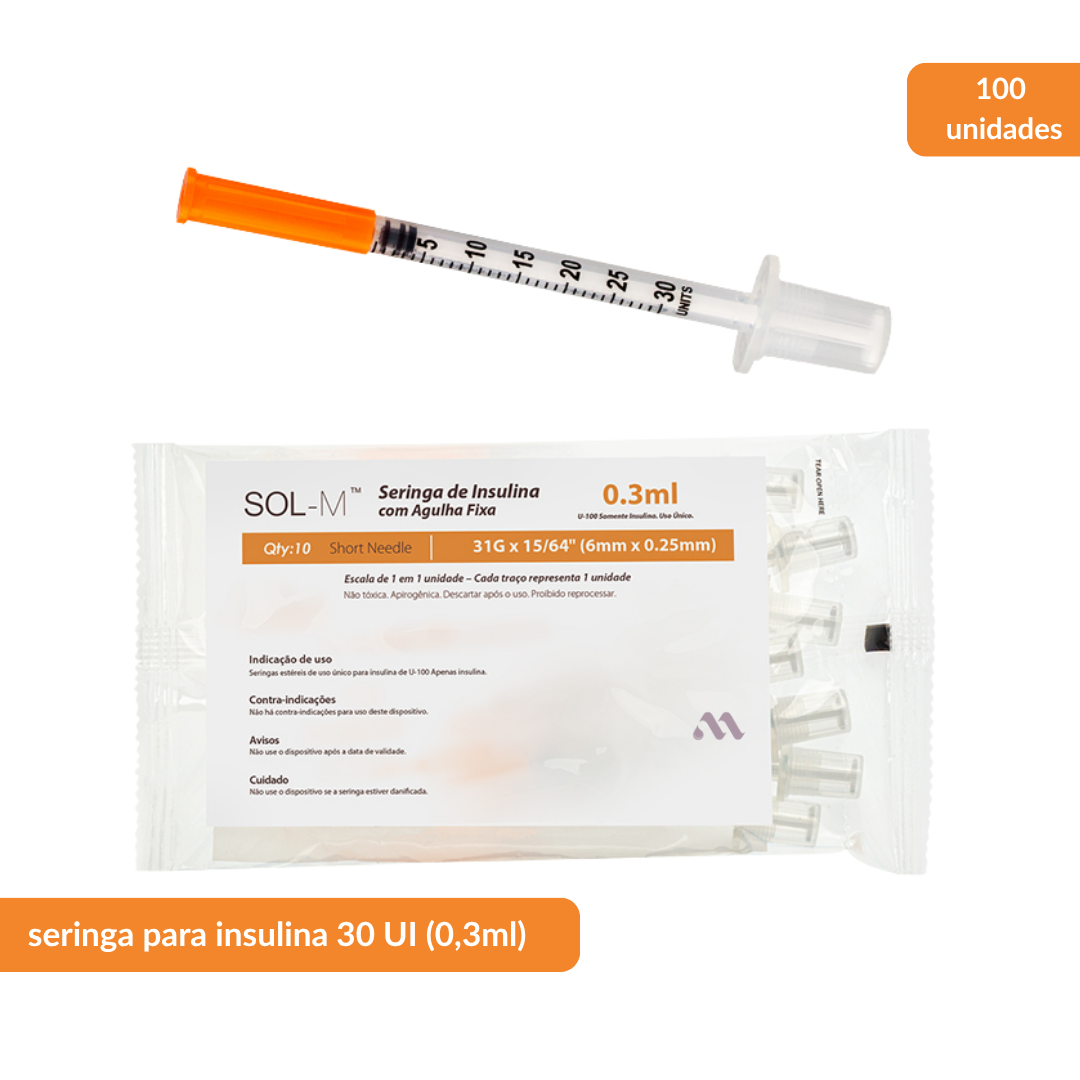 Seringa De Insulina 0,3ml Com Agulha Fixa 31g 25x0,6mm C/100 - IMAGEM m 2