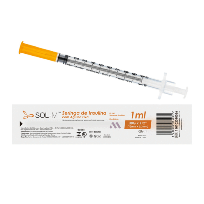 Seringa De Insulina 1mL Com Agulha Fixa 30x13mm C/100 - IMAGEM m 3