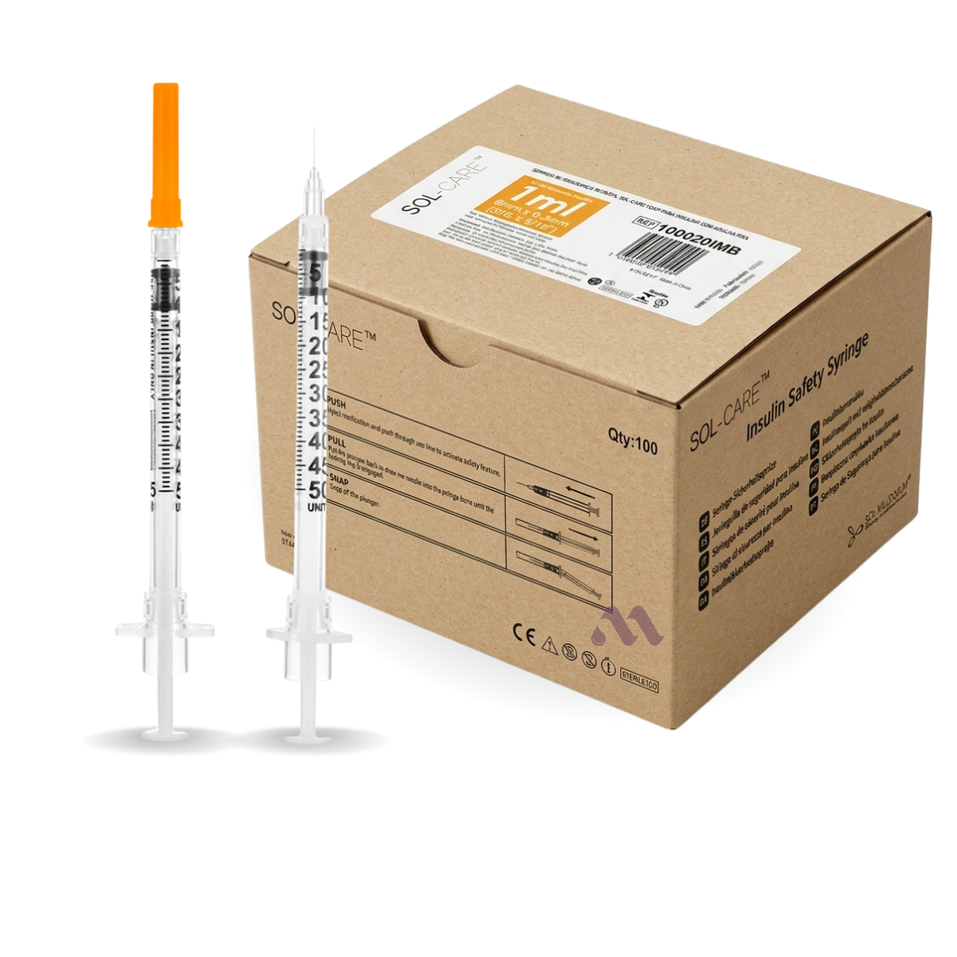 Seringa De Insulina 1 Ml De Segurança Agulha Fixa 30g 30×0,8mm C/100 - Sol M